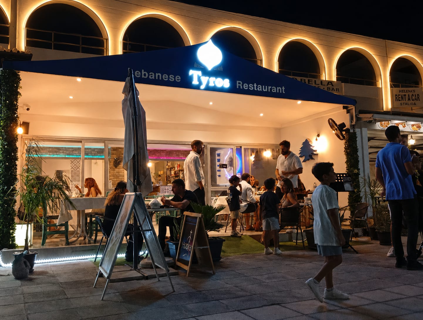 Tyros terrace at night
